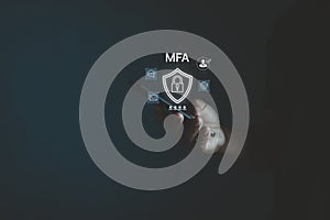 Multiple Factor Authentication MFA method uses portable devices to protect data and account for internet data security concept.