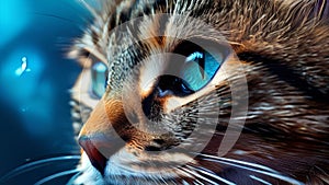 Multiple felines facing camera against blue background photo