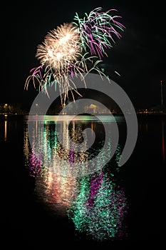 Multiple fireworks over Nuremberg