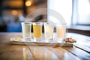 multiple flavors of kombucha in flight sampler