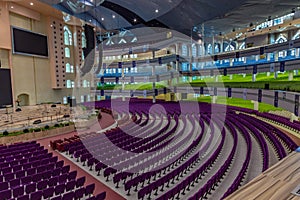 Multiple floors with color coded seats of the new Auditorium of Deeper Life Bible Church Gbagada Lagos Nigeria