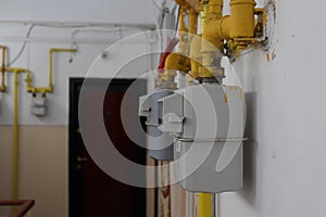 Multiple gas meters inside apartment building