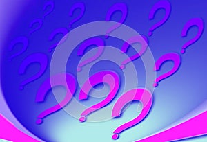 multiple green question marks on a gradient green and blue background.