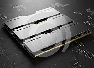 Multiple high performance RAM modules on circuit board illustration