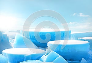 Multiple ice podium for mockup display or advertising of products