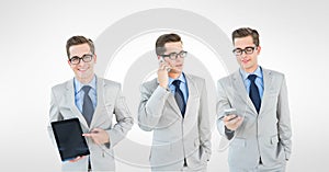 Multiple image of businessman with smart phone and tablet PC