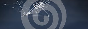 Multiple letter symbol connected by themself against blue background concept photo
