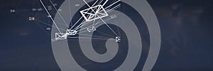 Multiple letter symbol connected by themself against blue background concept photo