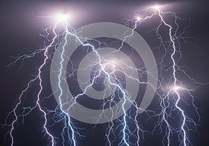 Multiple lightning bolts illuminate the sky, creating a dramatic