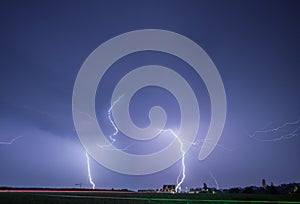 Multiple lightning strikes during the night