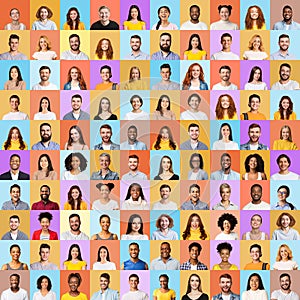 Multiple Portraits Of Happy And Successful People In Square Collage