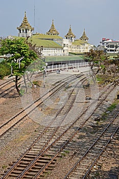 Multiple railway tracks behind Yangon Central Railway Station