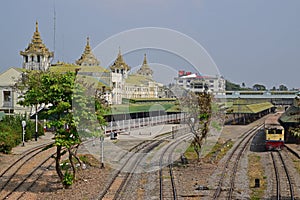 Multiple railway tracks behind Yangon Central Railway Station photo