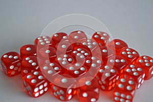 Multiple red plastic arcylic d6 six sided die dice variable focus