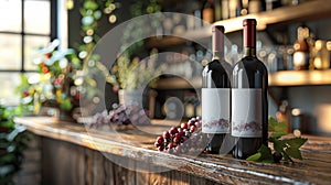 Multiple Rustic Wine Bottle Mockup Set with Blank Labels for Personalized Branding