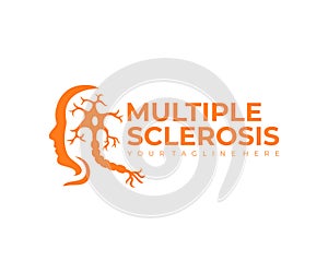 Multiple sclerosis, autoimmune disease and human face, logo design. Disease, medicine, neuron and the nerves of the brain and spin