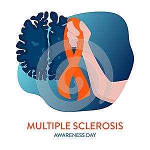 Multiple sclerosis ribbon poster with brain mri scan
