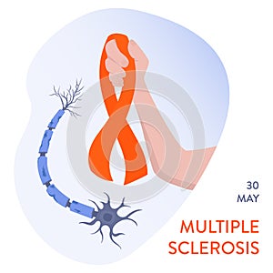 Multiple sclerosis ribbon poster with damaged neuron