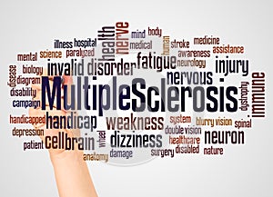 Multiple Sclerosis word cloud and hand with marker concept