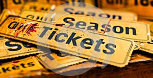 Multiple Season Tickets Text on Ticket Stubs Spread Out Representing Exclusive Access to Scheduled Events or Sports