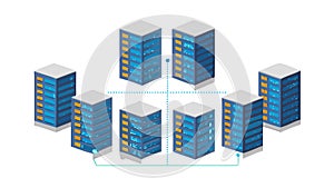Multiple Server Racks: Enterprise Data Storage Infrastructure, vector design Generative AI