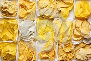 multiple shots of yellowed, crumpled, greaseproof paper photo