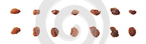 Multiple single raisins isolated