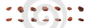 Multiple single raisins isolated