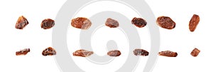 Multiple single raisins isolated