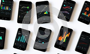 Multiple smartphones displaying data visualizations