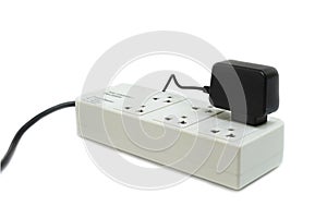 Multiple socket with connected power Strip with a bunch of plugs and adapter