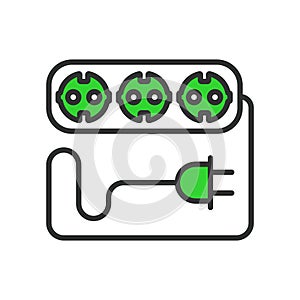 Multiple sockets, in line design, green. Multiple sockets, multiple, sockets, power, electrical on white background