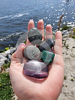 Multiple Stones Crystal Polished  Gems Lake Stones Gems River Water Rocks