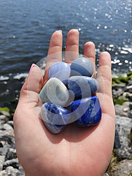 Multiple Stones Crystal Polished In Hand Gems Lake Stones Gems River Water Rocks