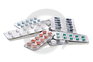 Multiple strips of pills tablet, caplet, capsule. Medication for various disease