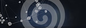Multiple at symbol connected by themself against blue background concept photo