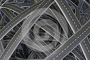 Multiple tangled chaotic roads. 3D rendered illustration