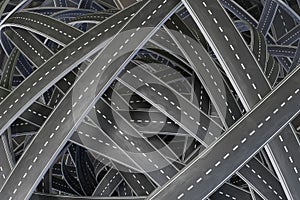 Multiple tangled chaotic roads. 3D rendered illustration photo