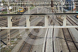 Multiple track railway in perspective, train station in Schlieren, Switzerland