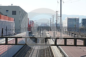 Multiple track railway, train station in Schlieren, Switzerland