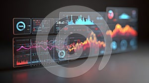 Data visualization on futuristic transparent interface displays with graphs