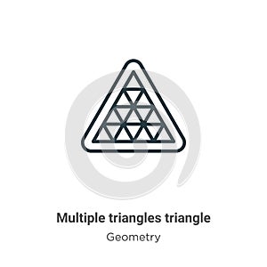Multiple triangles triangle outline vector icon. Thin line black multiple triangles triangle icon, flat vector simple element