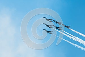 Multiple US Airforce Jets Flying in Formation for Airshow