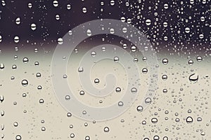 Multiple water drops or raindrops of different sizes on a window glass