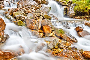 Multiple Waterfalls at Lake O`Hara in Canadian Rockies