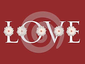 Multiple white daisy flower love letter design valentines day card background