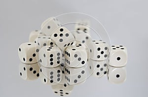 Multiple White dice with spots reflections