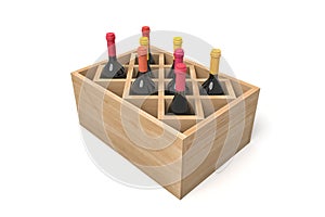 Multiple wine bottles organized in a box