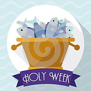 Multiplication of Fishes Scene in Flat Style for Holy Week, Vector Illustration