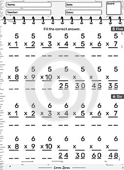 Multiplication game of number five and six or 5 and 6